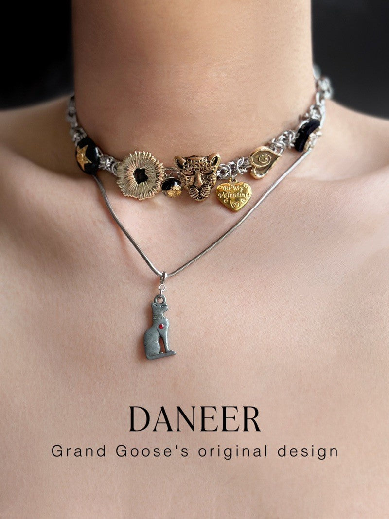 Leopard Collection: Brass chain choker boho antique necklace