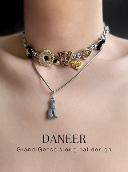 Leopard Collection: Brass chain choker boho antique necklace