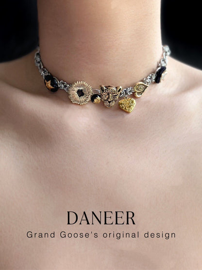 Leopard Collection: Brass chain choker boho antique necklace