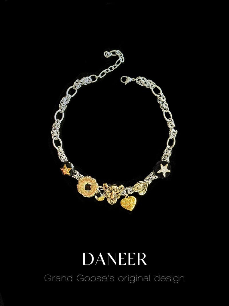 Leopard Collection: Brass chain choker boho antique necklace