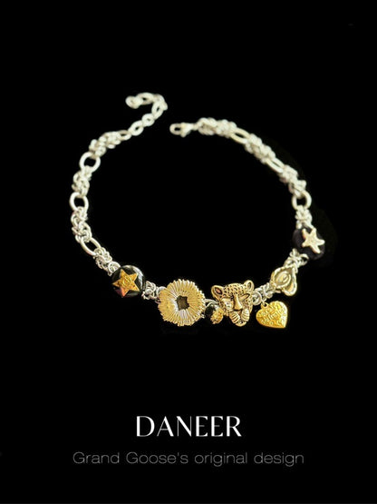 Leopard Collection: Brass chain choker boho antique necklace