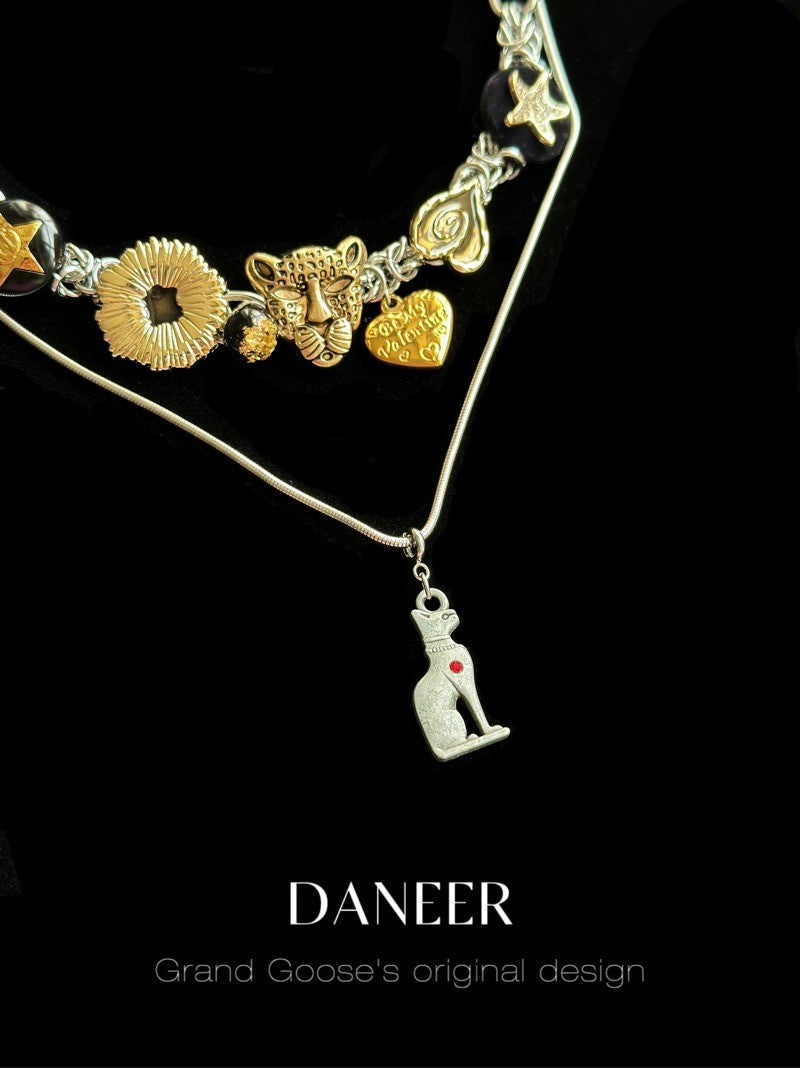 Leopard Collection: Brass chain choker boho antique necklace