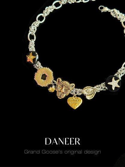 Leopard Collection: Brass chain choker boho antique necklace